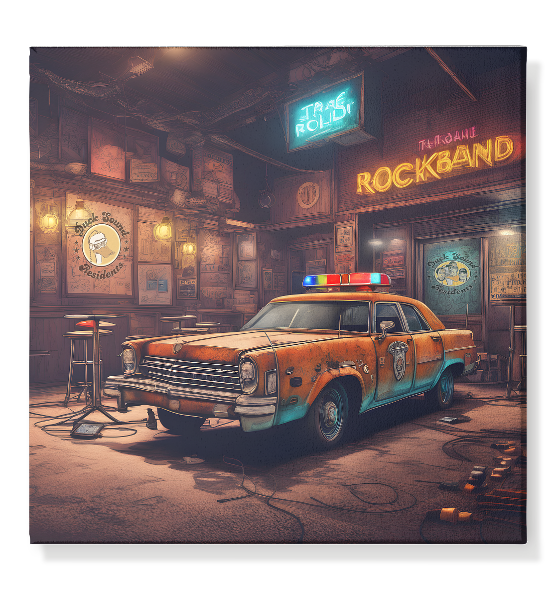 Duck-Sound-Residents Rendörseq Cop-Car - Leinwand 50x50cm